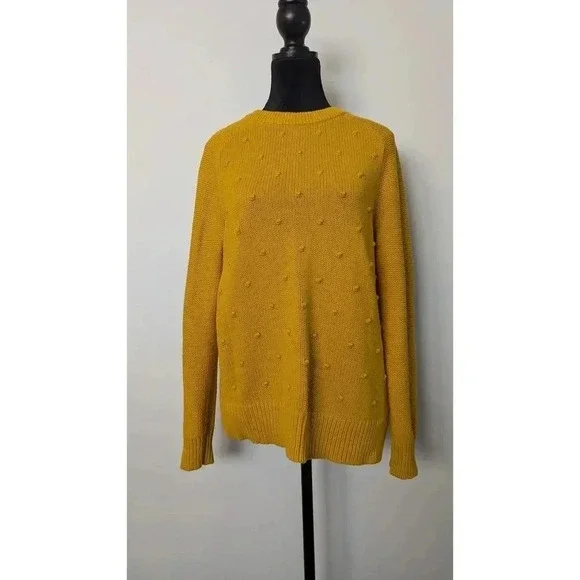 Mustard Yellow Knit Sweater Embroidered Detail Crew Neck Old Navy - Picture 1 of 6